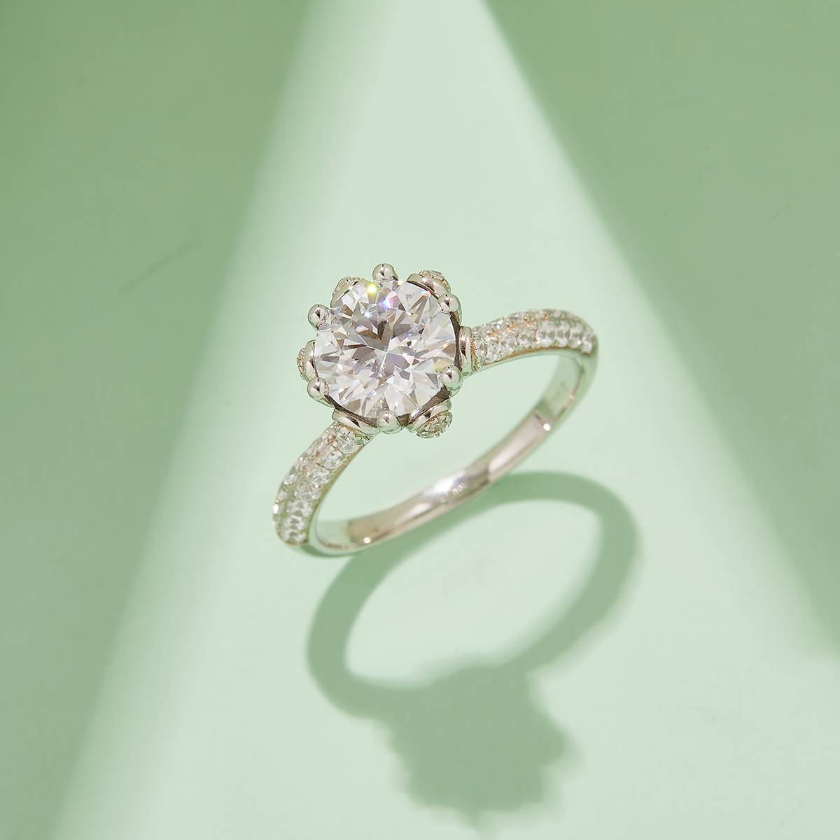 Straight arm luxury floral god S925 silver plated platinum moissanite diamond women's ring 2.0 carats D-class